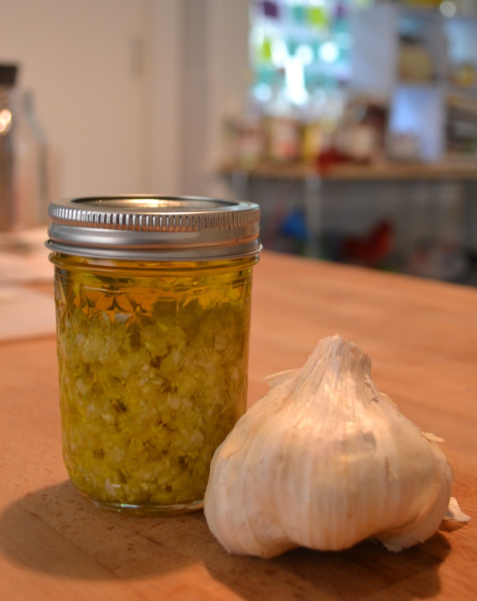 chopped garlic in olive oil